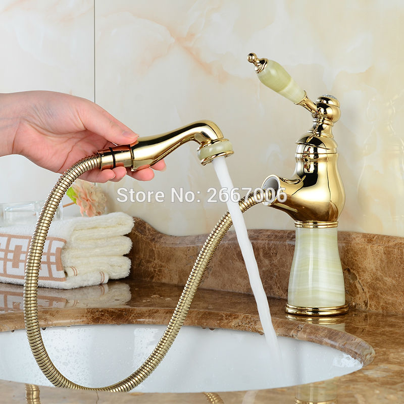 ?    Ȳ Ȳ   븮  й⸦ ̾  ô  û ZR815/ High Level Basin Tap Brass Golden Bathroom Faucet Marble Faucet Pull Out Sprayer